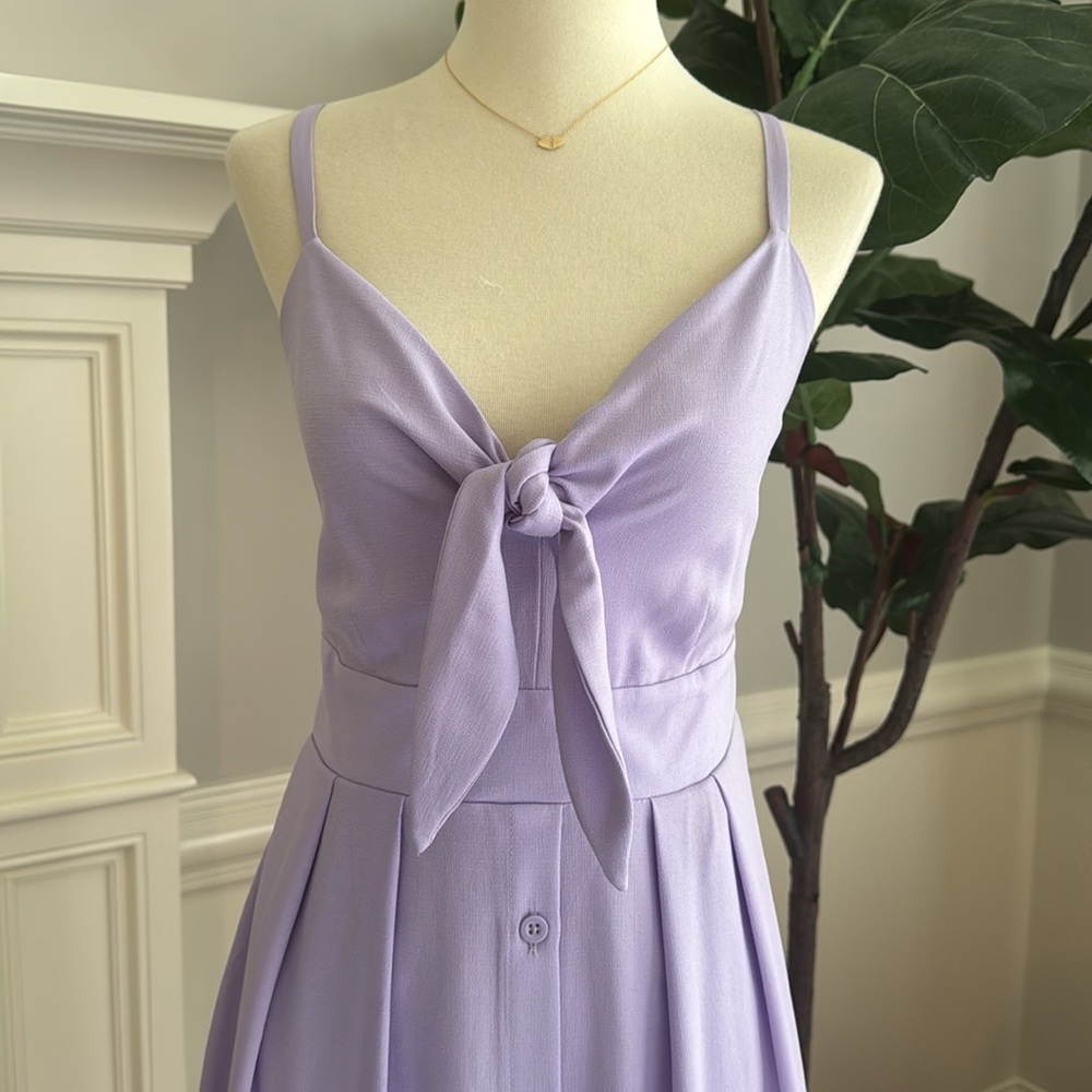 Kenzie Tie Front Midi Dress w Smock Back - Picture 3 of 5